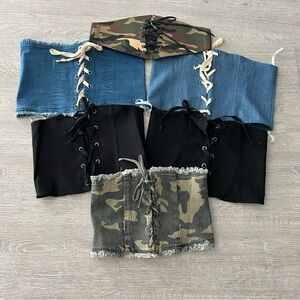 Camo and Denim Lace-Up Corset Belts